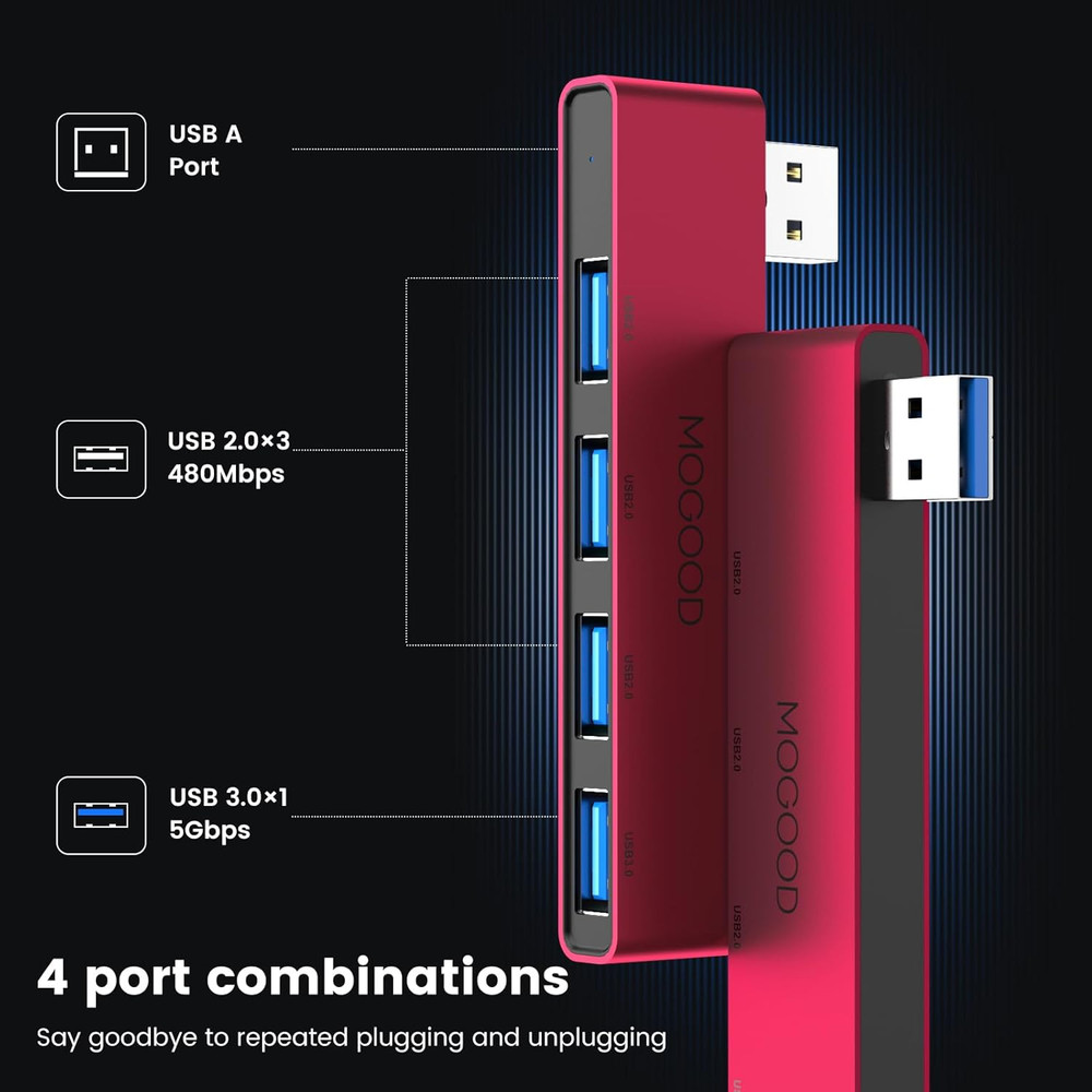MOGOOD USB Hub 3.1 - USB Port Splitter & Expander for Laptop, Xbox, Flash Drive,