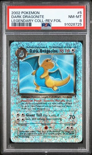 2002 POKEMON LEGENDARY COLLECTION #5 DARK DRAGONITE-REVERSE FOIL PSA 8