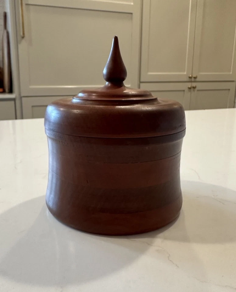 Vtg /Turned Wood Lidded Bowl/Hand Made/French/ France/Trinket Box/spire Finial - Image 3 of 4