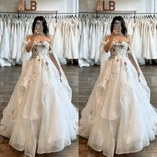 Wedding Dresses Off-the-Shoulder Floral Appliques Ruffles Strapless Bridal Gowns
