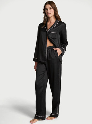 Victoria's Secret Signature Satin Long Pajama Set BlackBlack