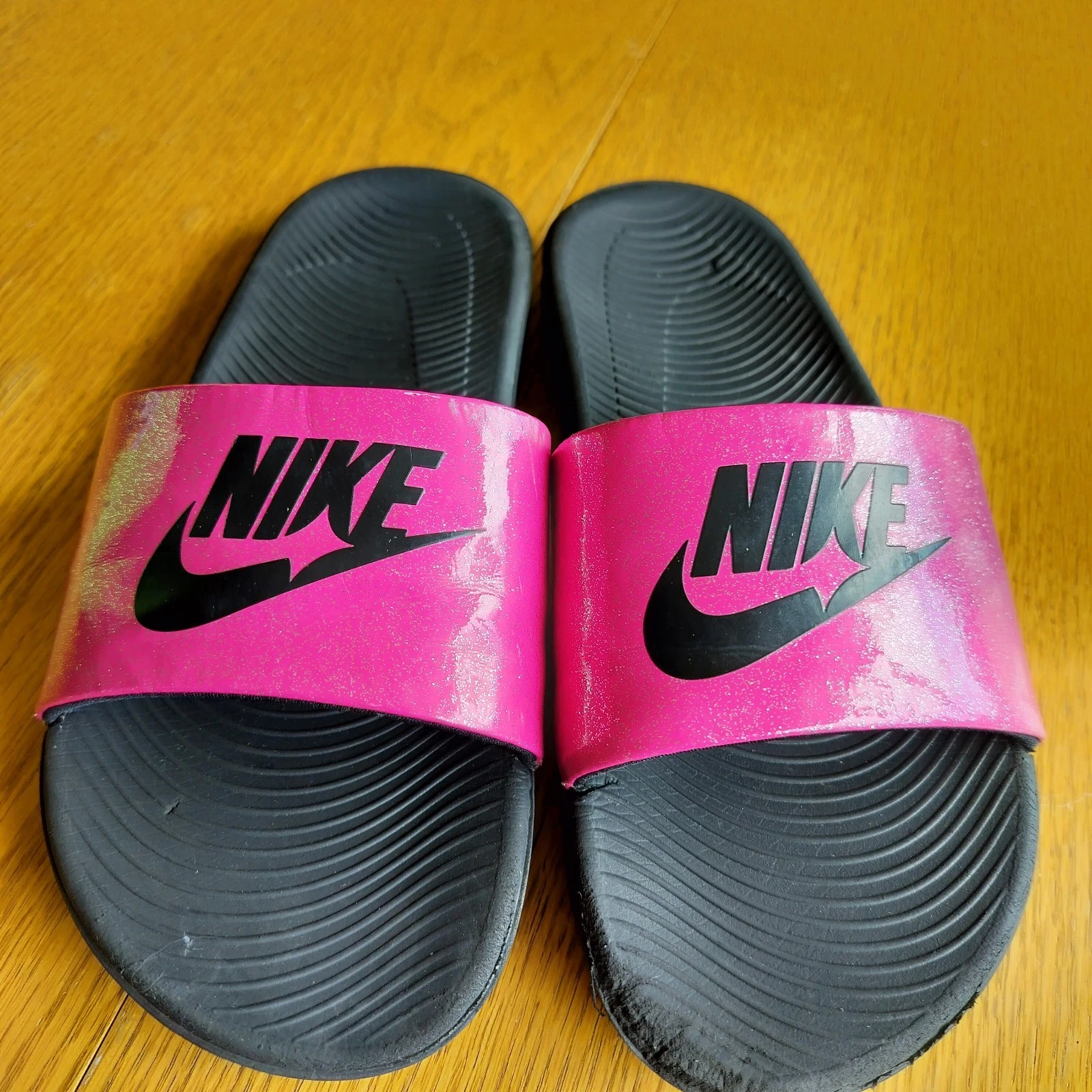 Nike Pink Black Sparkle Kawa Slides 3 anni