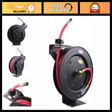 25ft Auto Rewind Retractable Air Hose Reel, 3/8" Hose with Brass Fittings, Black