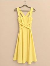 Cider Butter Yellow Criss Cross Tie Waist Fit & Flare Midi Dress Size 8 (L) NWT