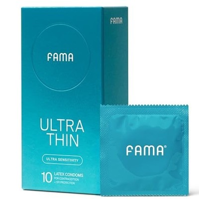 FAMA Ultra Thin Condoms 0.04mm 10 Count Natural Latex Silicone Lubricated