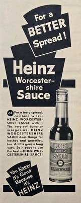 Heinz Worcestershire Sauce for a Better Spread Bottle Vintage Print Ad 1952
