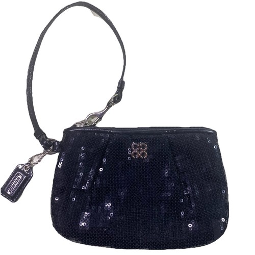 Coach Black Sequin Small Wristlet Wallet EUC 4x6”