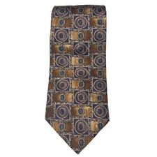 Bill Blass Mens Silk Tie Geometric Pattern Brown Blue Avant Garde
