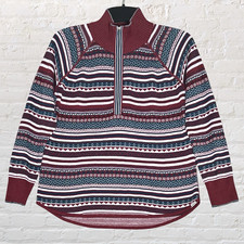 Eddie Bauer Engage Fair Isle Ruby 1/4 Zip Sweater Size L Mock Neck Winter Hiking