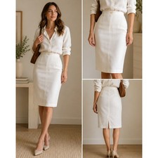 Vintage White Linen Pencil Skirt Womens XS Preppy Minimalist Cottagecore