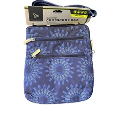 Travelon Double Zip Crossbody Bag Geo Sunflower Anti-Theft Travel Purse