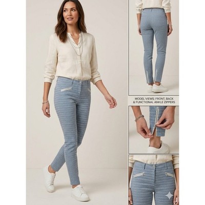 J.McLaughlin Ankle Pants Womens 0 Blue Lexi Geometric Zip Cuff Skinny Trousers