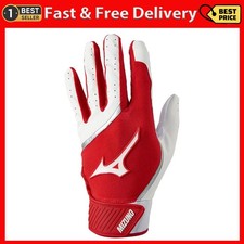 Mizuno MVP Youth Baseball Batting Glove, White-Red, Small