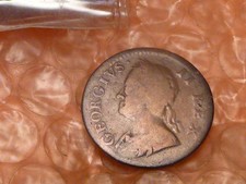 Buste ancien original 1754 George II Colonial Farthing type II #SD