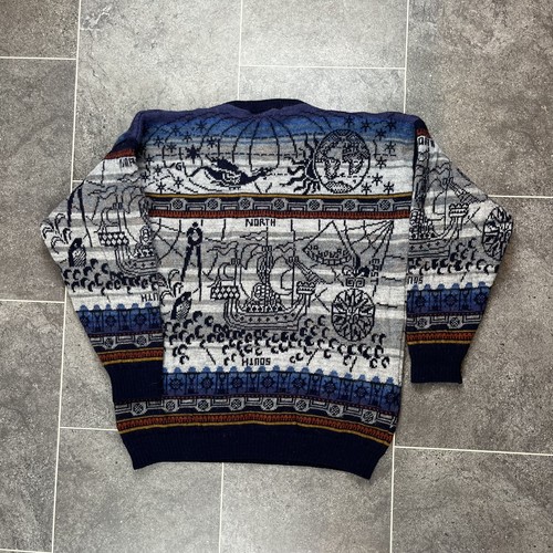 Past Times reine Schurwolle Pullover Pulli Strick Boote Vintage - Größe L - Bild 6 von 8