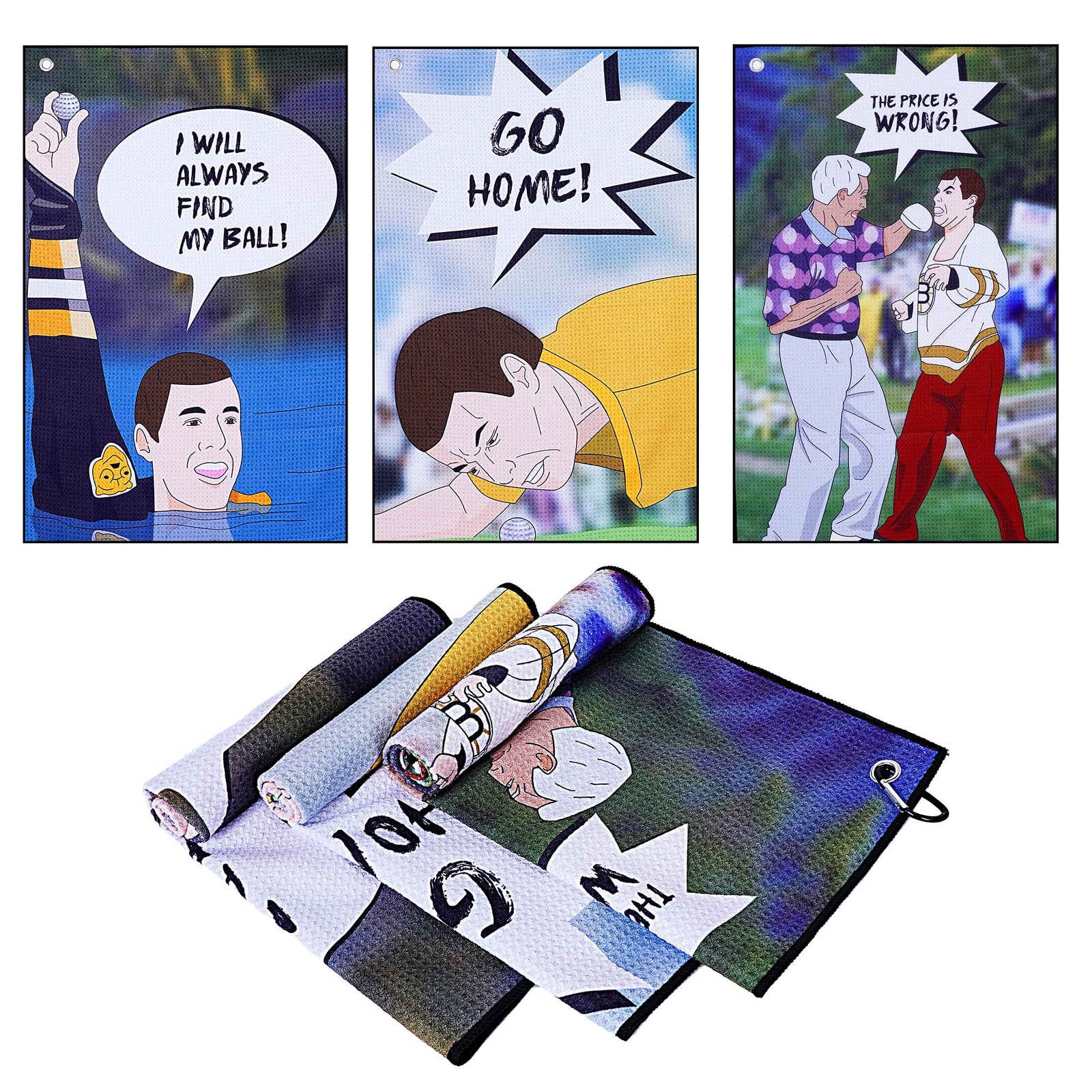 3-Piece Funny Golf Towel Set with Clip for Golf Bags & Club Cleaning