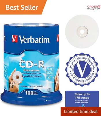 CD-R Blank Discs 700MB 80 Min 52x Recordable Data Music 100 Pack