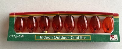 Vintage 8 Trim-A-Home C-7 1/2 Transparent Red Indoor/Outdoor 5 Watt Bulbs