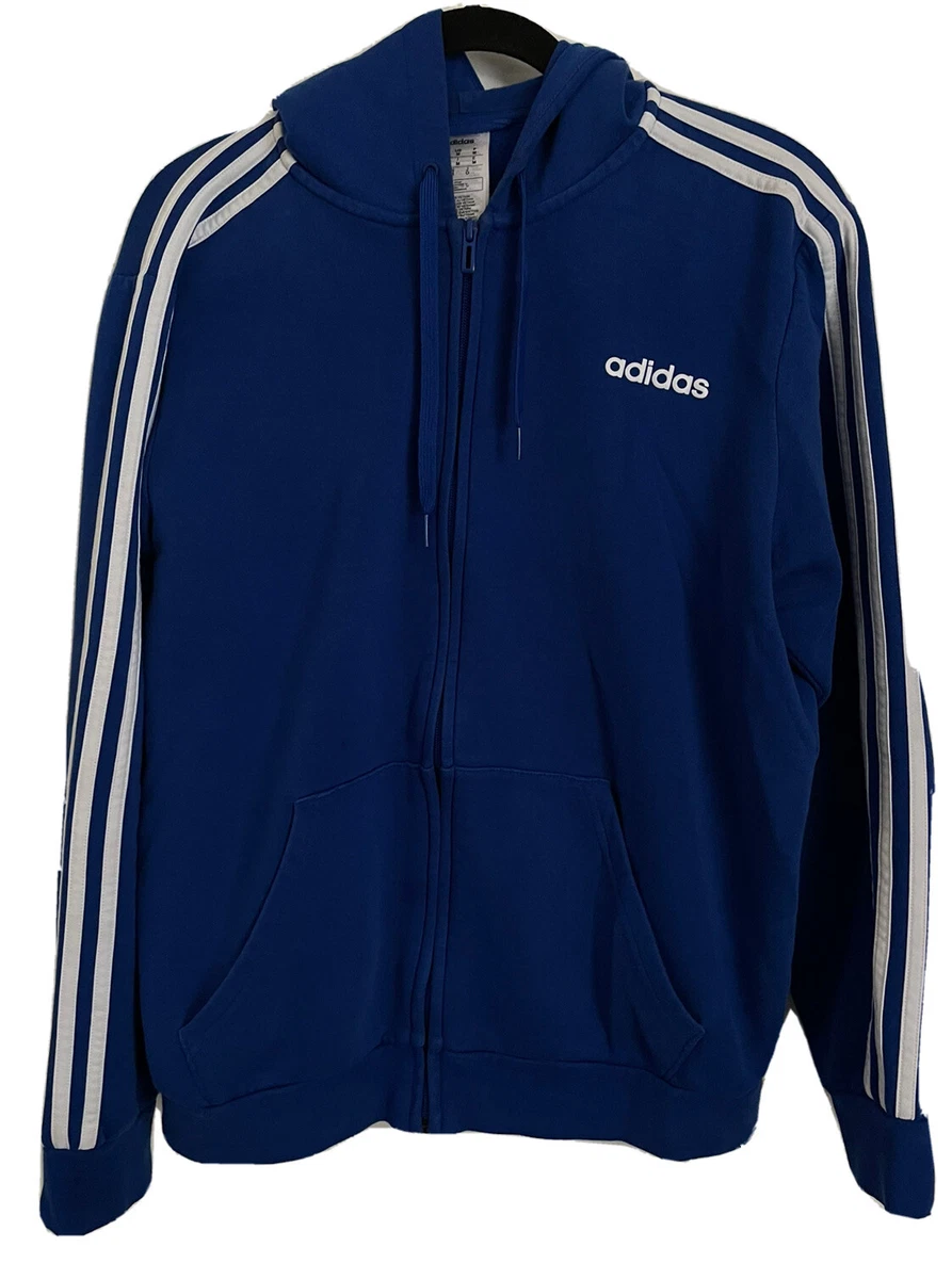 Adidas size medium men blue hoodie zipper white stripes 7