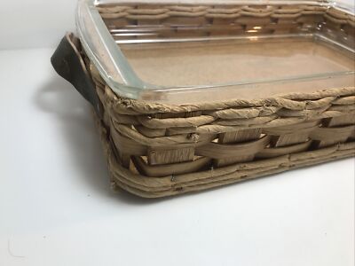 Pyrex 233 Casserole Dish Liter) Wicker Holder Carrier w Leather Handles