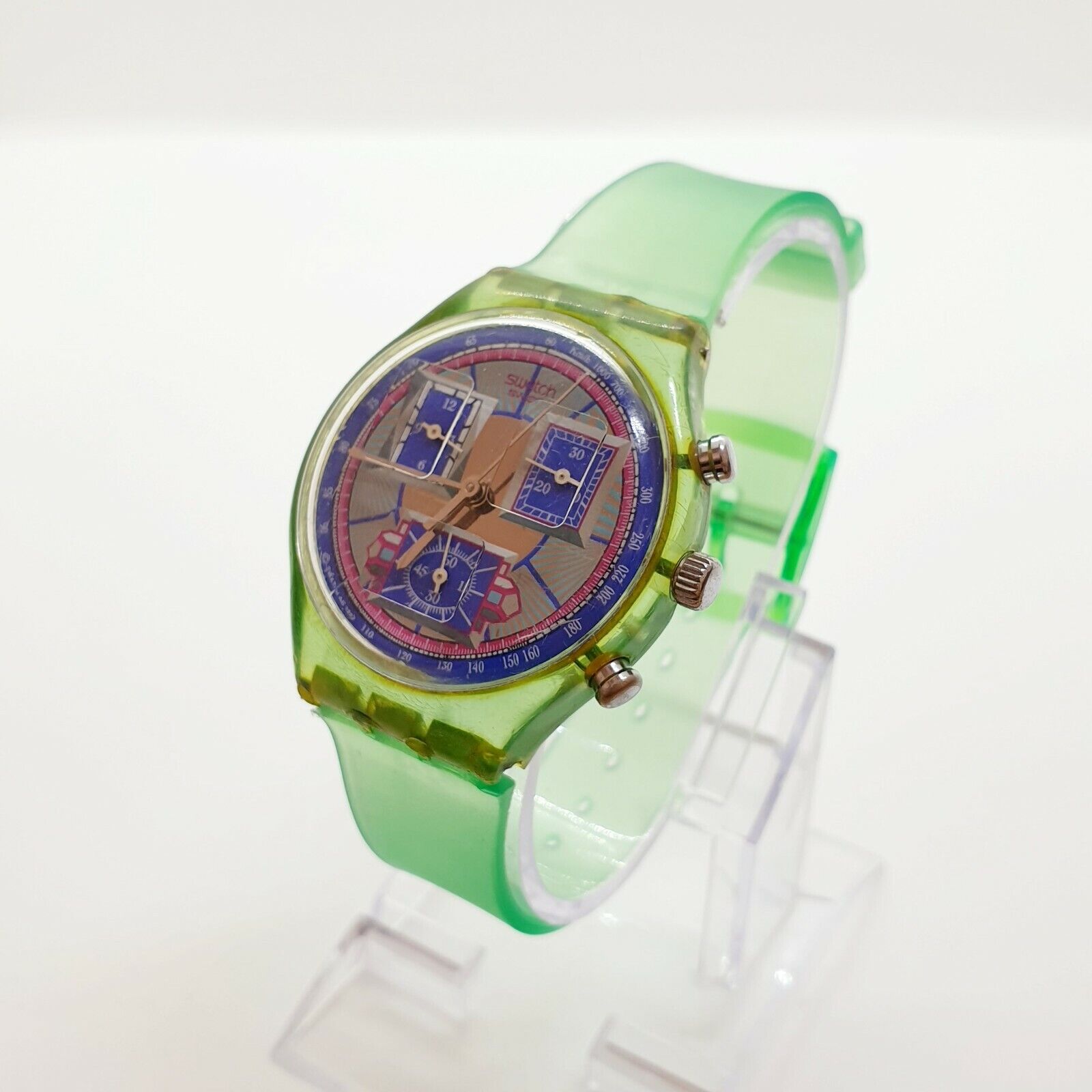 1993 Swiss Made Swatch Chronograph Watch for Men and Women Green Case Blue  Dial | eBay