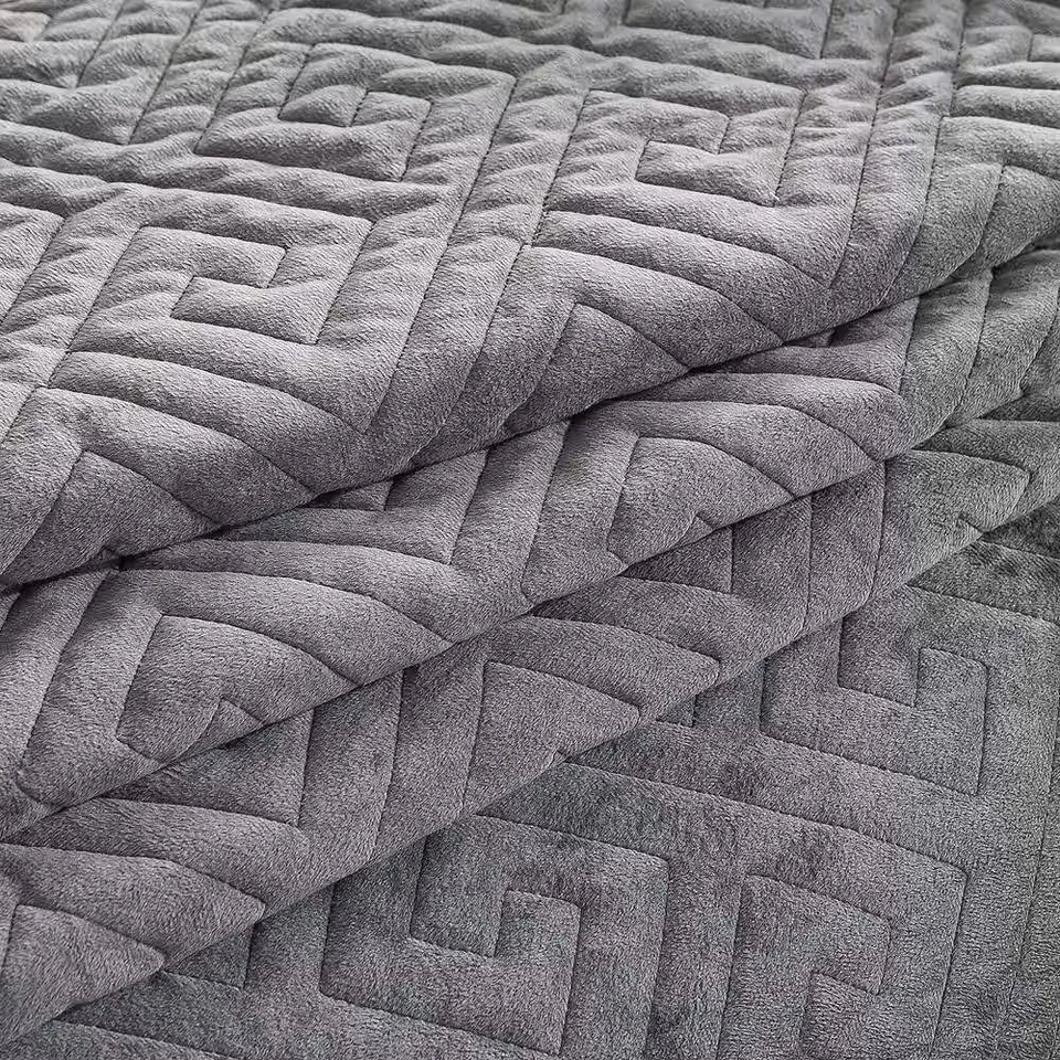 King Gray Charcoal Velvet Microfiber Polyester Reversible 3-Piece Quilt Set - Image 3 of 3