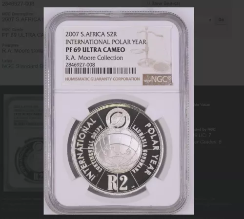  2007 SOUTH AFRICA SILVER  PROOF 2 rand R2 ngc PF69 INTERNATIONAL POLAR YEAR