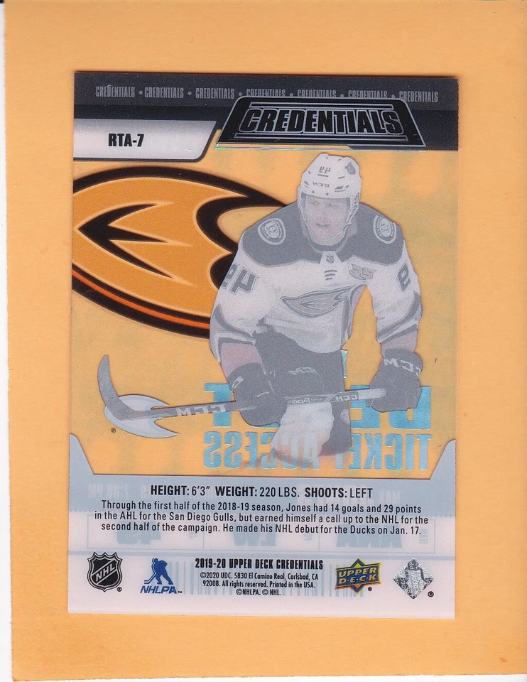 MAX JONES 2019-20 UD CREDENTIALS DEBUT TICKET ACCESS ACETATE SP 299 DUCKS #RTA-7 - Image 2 of 2