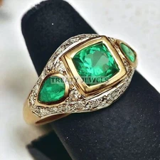 Emerald Octagon Cut With 925 Sterling Silver Gold Plated Ring For Men's #559 *