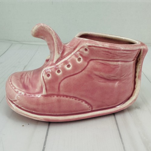 Vintage Stanford Pottery Pink Baby Shoe Planter Flower Pot Nursery Décor #496 - Picture 4 of 9