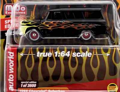 AUTO WORLD 1:64 FLAMES EDITION 1965 CHEVROLET SUBURBAN OUT OF PRODUCTION SEALED!