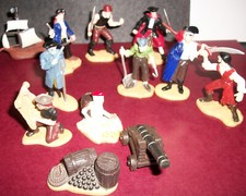 12 Estatuillas Pirata Safari LTD Capitán Gancho Clavija Pata Barco Cañón Esqueleto 2.5"