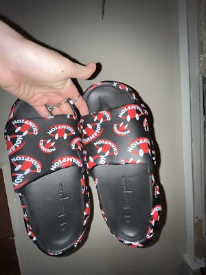 Champion Slide Sandals Black Red Meloso Squish Smile Smiley Face NEW M8,W10