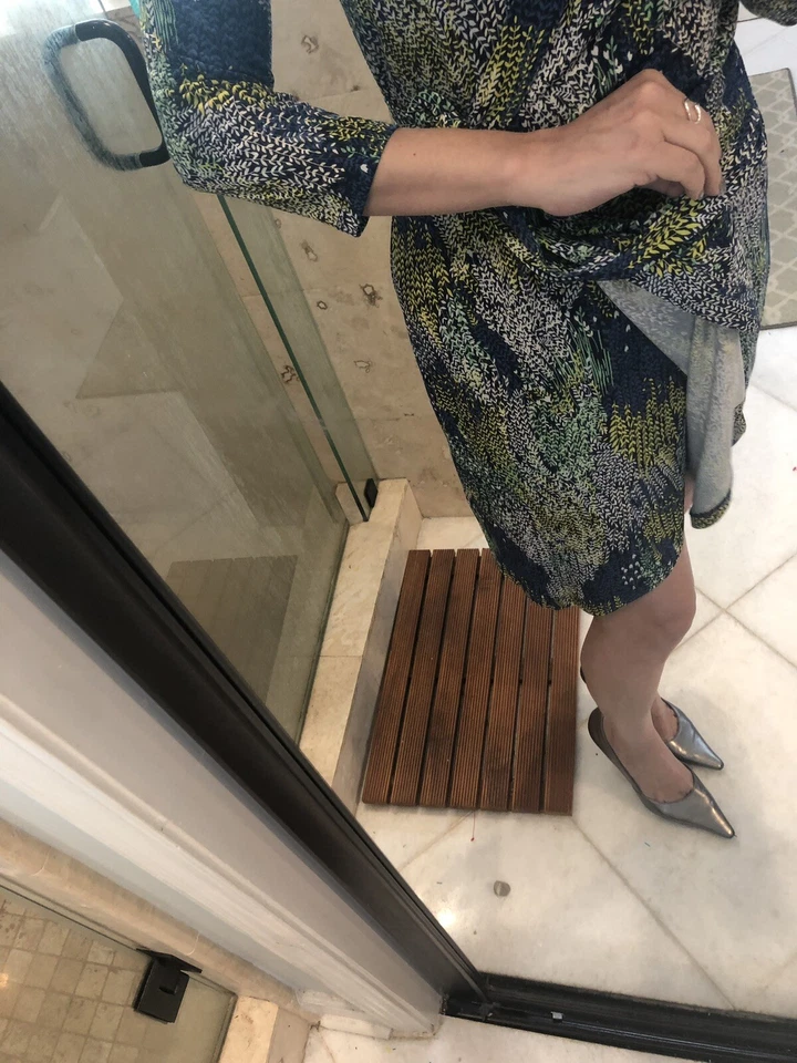 BCBG MAX AZRIA Vestido de Diseñador Xs Extra Pequeño Azul Floral Envoltura Informal Bonito Foto 4 de 4