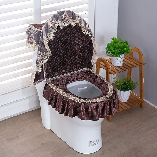 3x Waschbar Bad WC Sitzbezug Set Spitze Samt Tankbezug Deckel Pads Home - Bild 18 von 20