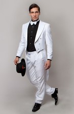 Men's Slim Fit Tail Tuxedo Tailcoat Jacket Formal Tux Tails Suit in Black-White