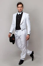 Men's Slim Fit Tail Tuxedo Tailcoat Jacket Formal Tux Tails Suit in Black-White 