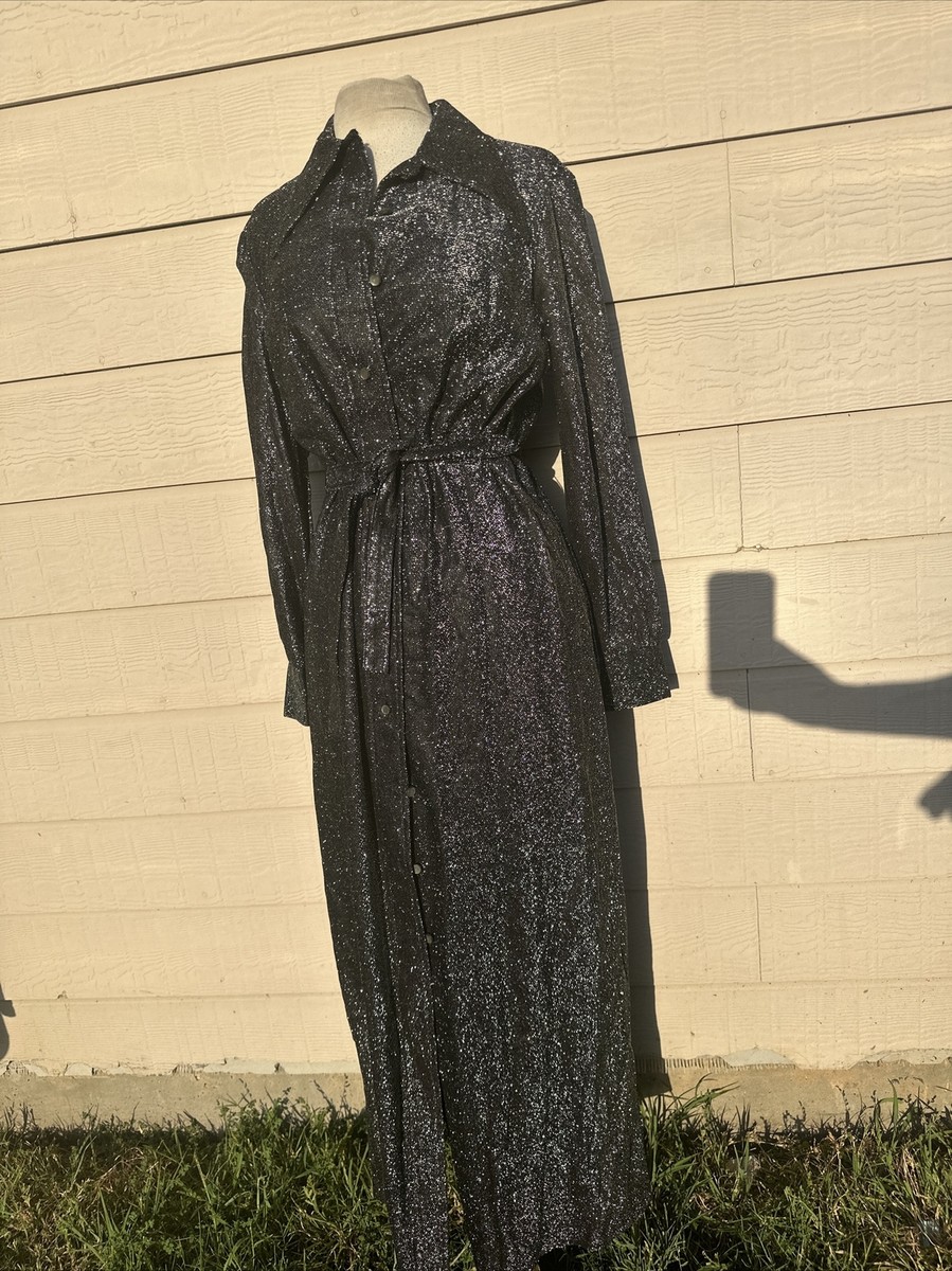 70s metallic dress 1970s Silver Blue Metallic Jewel Waist Maxi Dress Palm Beach Vintage