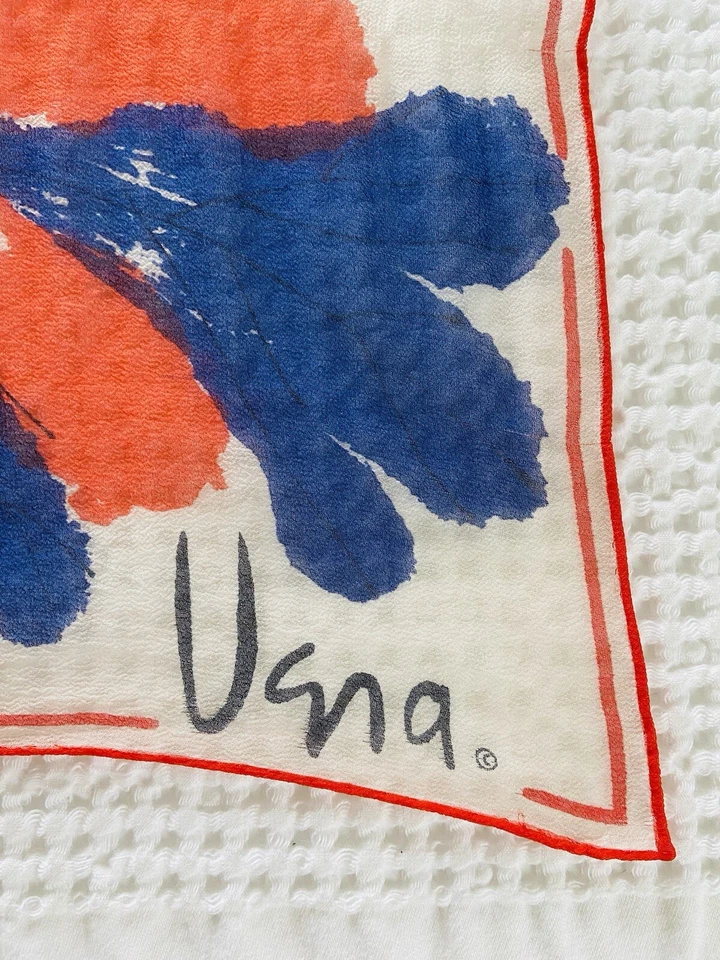 Vintage 60s Vera Neumann Red White & Blue Floral Sheer Chiffon Silk Scarf - Image 3 of 4