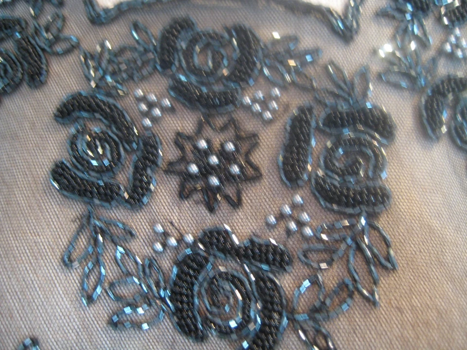 Raro De Colección Negro Cuentas Perla Floral Cuello de Noche Boda Transparente Capelet Encogerse de hombros Foto 4 de 4