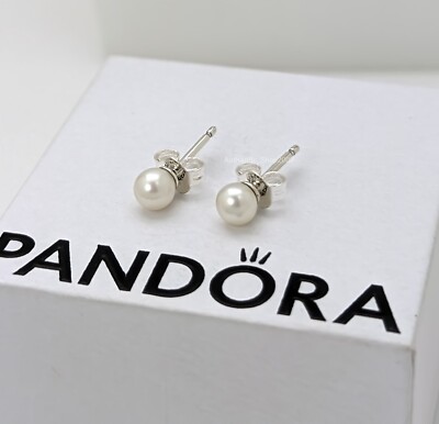 NEW 100% Authentic PANDORA 925 Ale Silver Pearl 4.5mm Stud