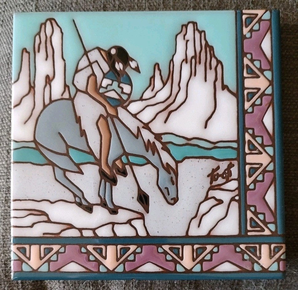 Vintage (1990) EARTHTONES Southwestern Decorative Ceramic Tile"End of the Trail"