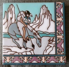 Vintage (1990) EARTHTONES Southwestern Decorative Ceramic Tile"End of the Trail"