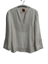 Tory Burch Bergdorf Goodman Size 2 White Embroidered Tunic Women's Linen Resort
