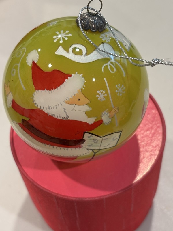 Li Bien Ornament Christmas 2006 Pier 1 Green Glass Santa Merry Gifts Silver Cap