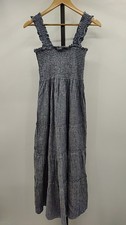 Quince Women 100% European Linen Smocked Midi Dress Chambray Stripe Basic M
