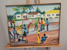 "Streets of Jamaica" Original Painting By Stringer Local Painter -Estate Sale