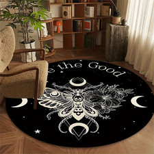 1pc Non-Slip Machine Washable Round Mat - Black White Gothic Moth Crescent M
