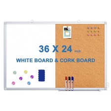 Magnetic White Board and Cork Board Combo, 36 X 24 inches Whiteboard Bulletin...