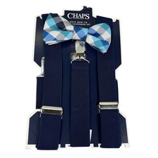Chaps Boys Bow Tie  Suspender Set Navy Gray New